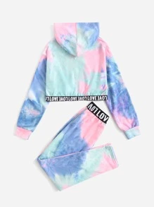 SHEIN Bộ hai mảnh Gái Lá thư Cà vạt nhuộm Thể thao - Nhiều màu - Xem 2