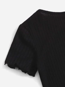 SHEIN Girls Lettuce Trim Embroidery Letter Rib-knit Dress