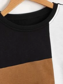 SHEIN Sudadera deportiva de hombro caído y bloques de color para niños preadolescentes, versátil para uso diario en primavera y otoño - Multicolor - Ver 3