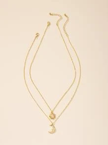 2pcs Moon & Sun Pendant Necklace - Yellow Gold - View 1