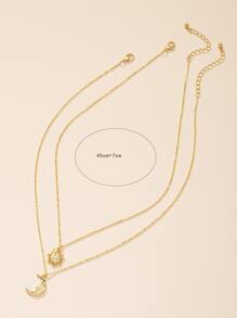 2pcs Moon & Sun Pendant Necklace - Yellow Gold - View 3