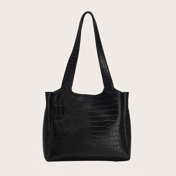 

Croc Embossed Tote Bag, Black