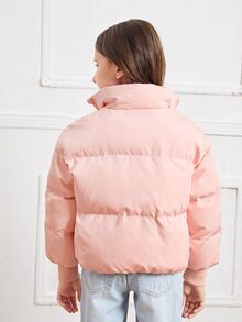 SHEIN Girls Zipper Front Puffer Jacket - Coral Pink - View 2