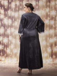 Đầm Plus Size Nghề thêu Đồ họa Khiêm tốn - Màu xám đen - Xem 2