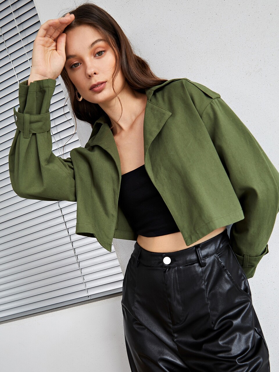 Buckle Strap Sleeve Crop Jacket