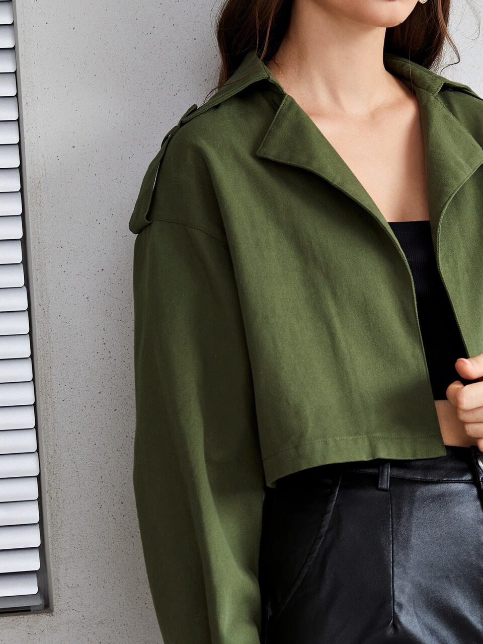 Buckle Strap Sleeve Crop Jacket