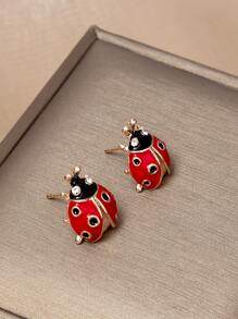 瓢蟲設計耳環 - 紅色 - 查看 2