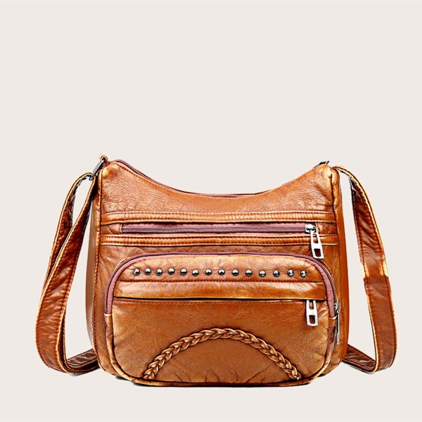 

Studded Decor Crossbody Bag, Brown