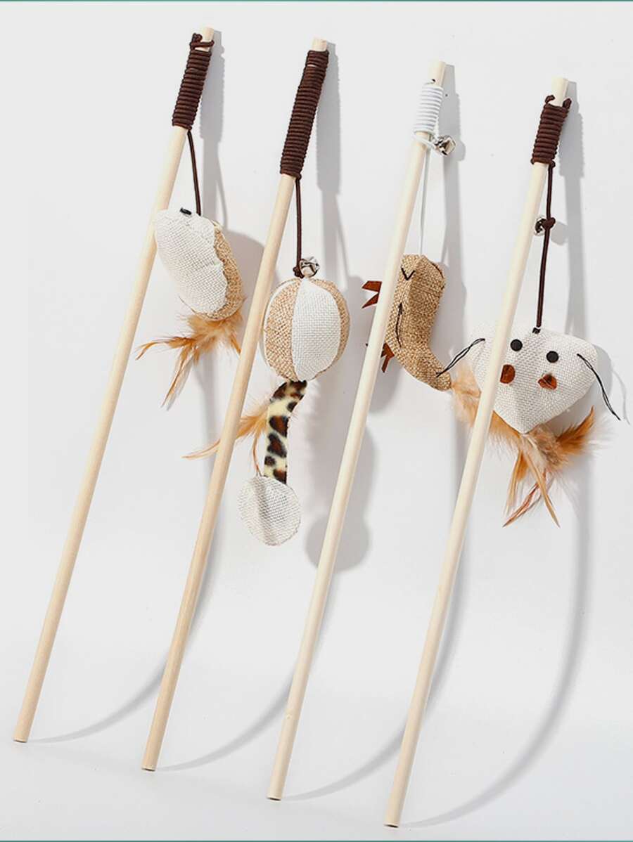 2pcs Mouse Shaped Random Cat Teaser Stick - Multicolor - View 1