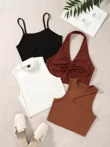 4 piezas Top corto unicolor - Multicolor - Ver 1