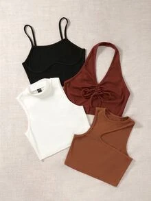 4 piezas Top corto unicolor - Multicolor - Ver 6