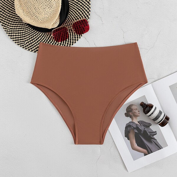 

Plain High Waisted Bikini Bottom, Brown