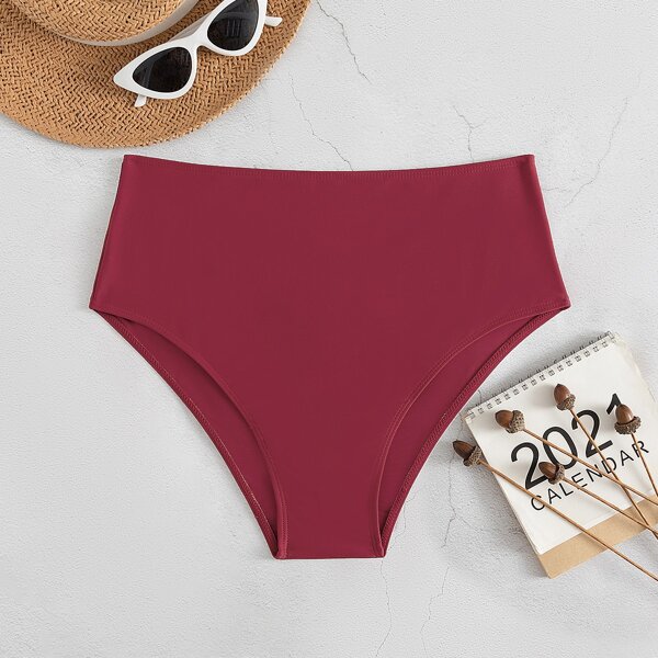 

Plain High Waisted Bikini Bottom, Burgundy