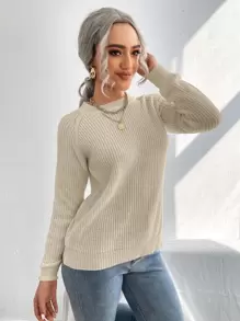 EMERY ROSE Jersey de manga raglán con abertura lateral anudada y bajo acanalado, Top de manga larga