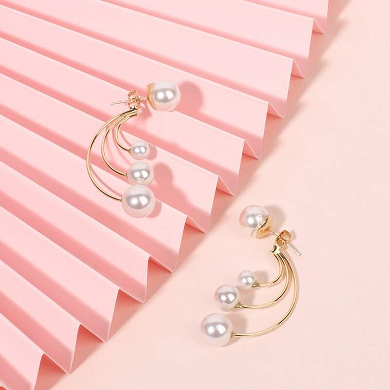 

Faux Pearl Decor Earrings, White