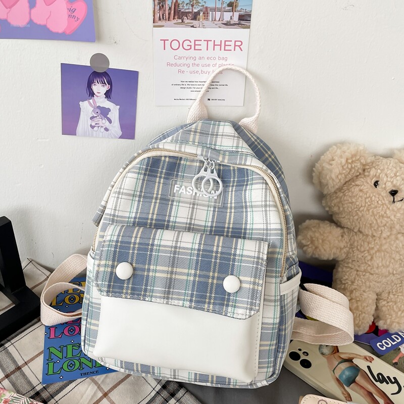 

Plaid Pattern Backpack, White