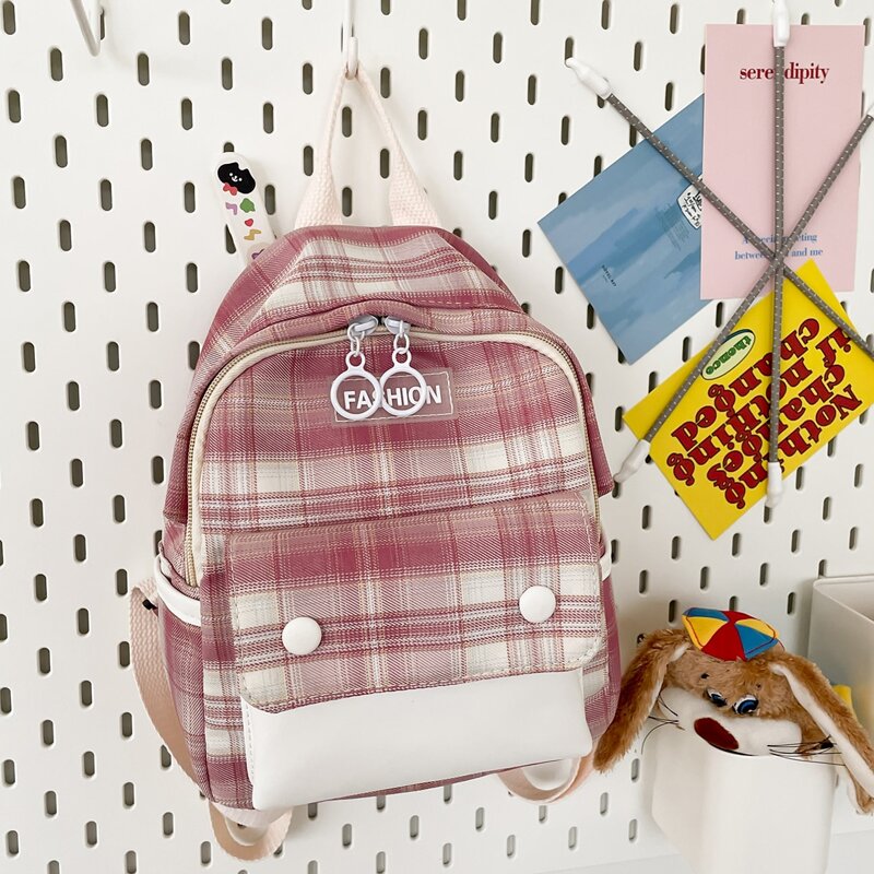 

Plaid Pattern Backpack, Pink
