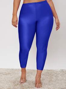 SHEIN Essnce Plus High Waist Leggings - Royal Blue - View 1