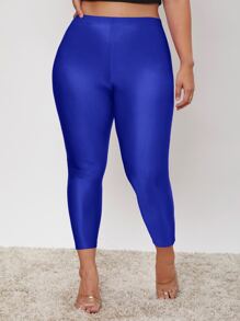SHEIN Essnce Plus High Waist Leggings - Royal Blue - View 3