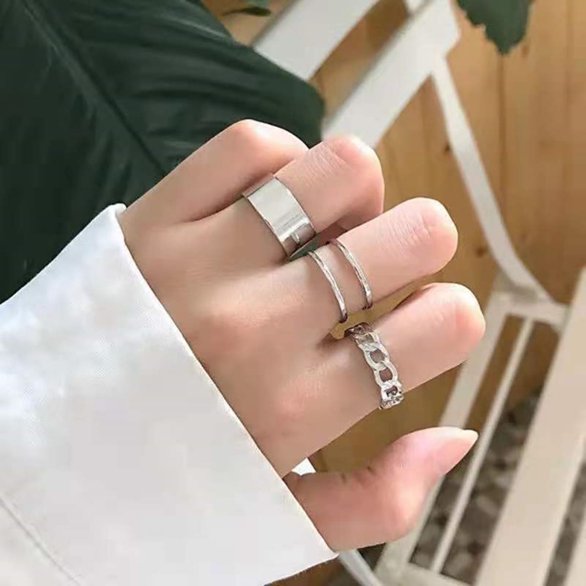 

3pcs Chain Decor Ring, Silver