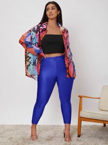 SHEIN Essnce Plus High Waist Leggings - Royal Blue - View 5