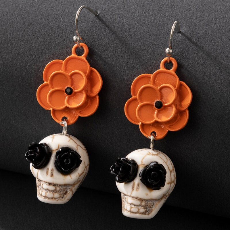 

Skull Drop Earrings, Orange