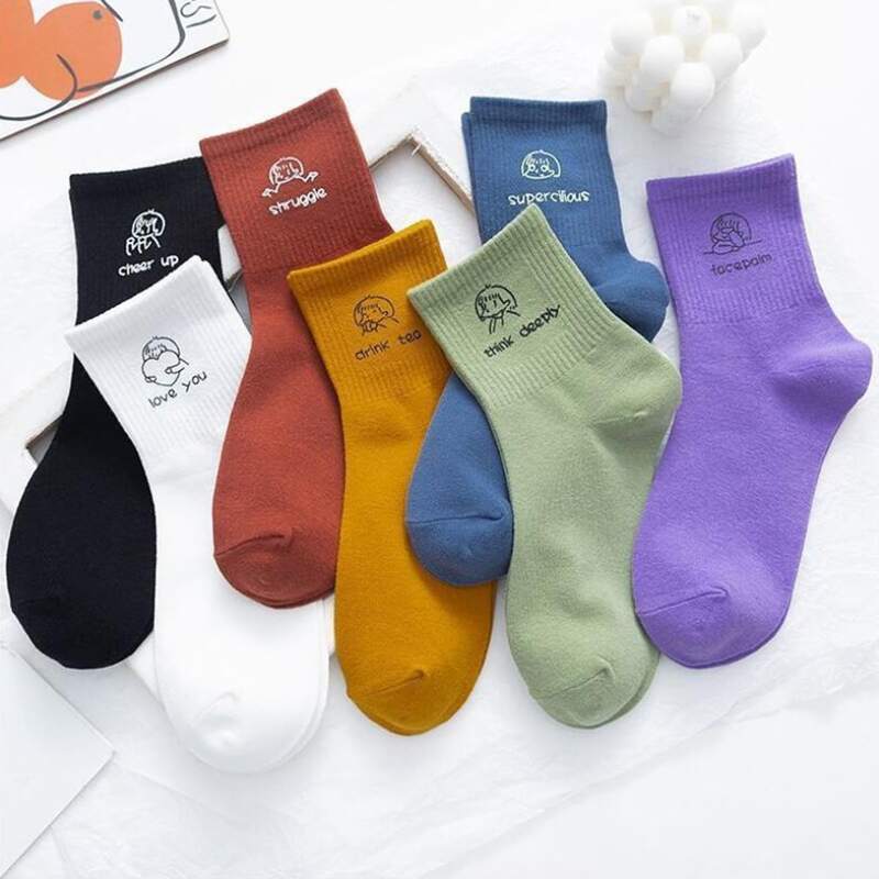 

7pairs Cartoon Graphic Crew Socks, Multicolor