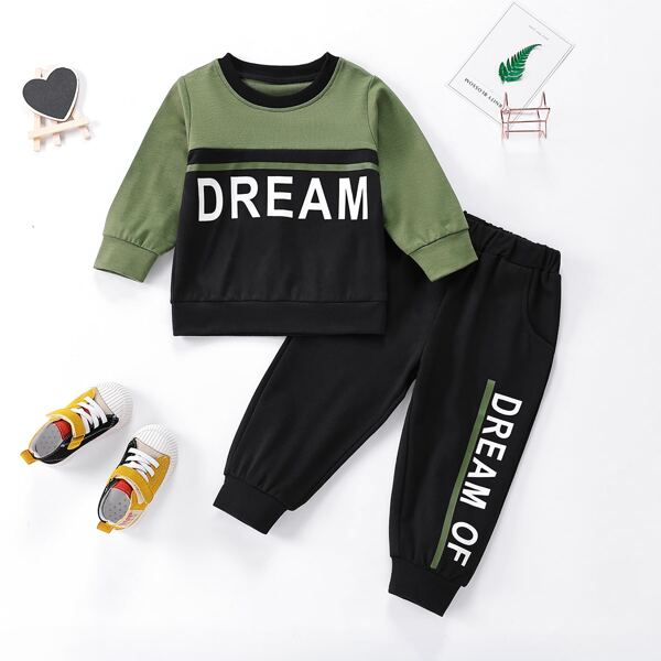 

Baby Color Block Letter Graphic Pullover & Sweatpants, Multicolor