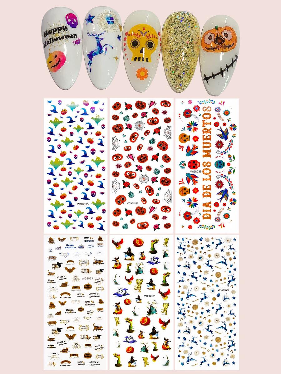 6sheets Halloween Nail Art Sticker - Multicolor - View 1