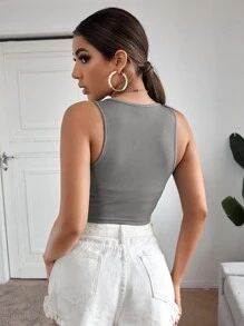 SHEIN EZwear Top tank unicolor corto tejido de canalé - Gris - Ver 2