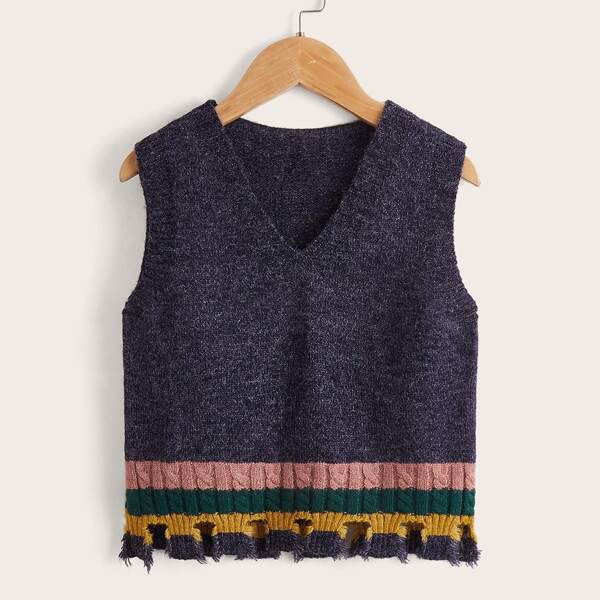 

Toddler Boys Color Block Cable Knit Distressed Sweater Vest, Navy blue