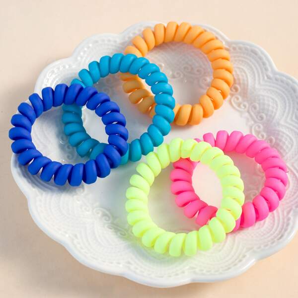

5pcs Toddler Girls Phone Cord Hair Tie, Multicolor