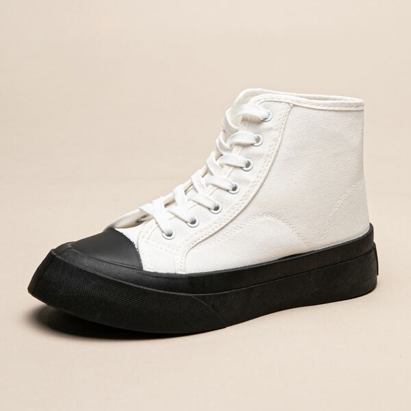 

Two Tone High Top Lace-up Front Skate Shoes, White