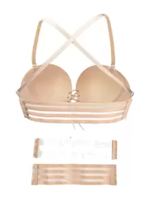 Lace-up Front Wireless Bra With 3pcs Bra Strap - Apricot - View 2