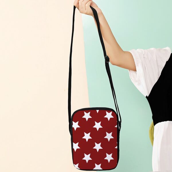 

Two Tone Star Pattern Square Bag, Red