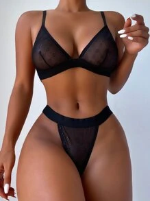 Đồ lót gợi cảm Nữ cắt màu trơn Gợi cảm - màu đen - Xem 3