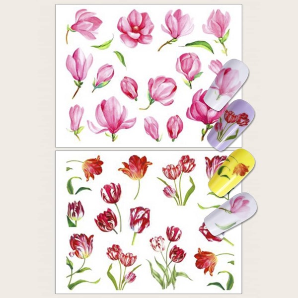 

2sheets Flower Pattern Nail Art Sticker, Multicolor