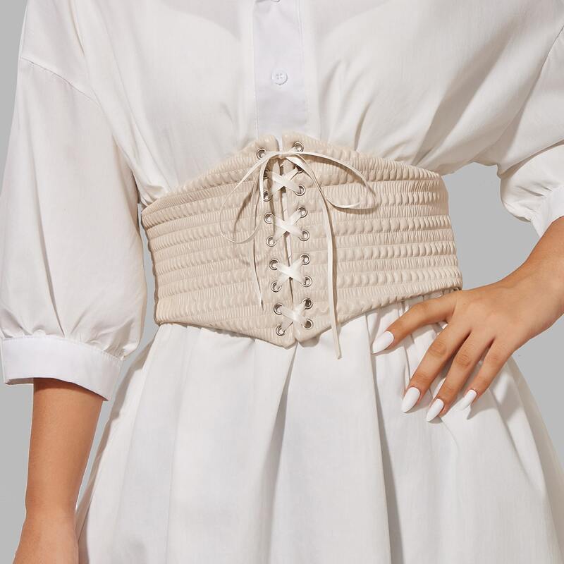 

Lace-up Corset Belt, Apricot
