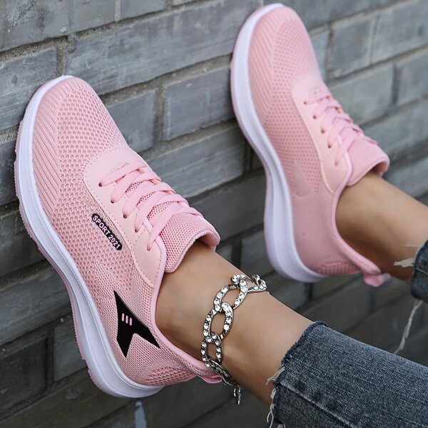 

Breathable Graphic Lace-up Front Running Shoes, Pink