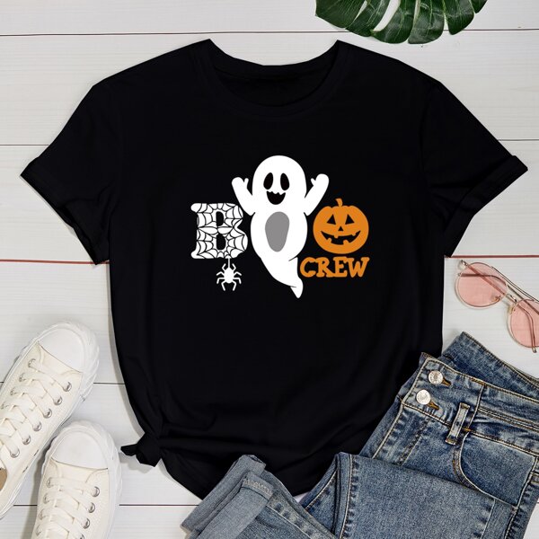 

Plus Halloween Cartoon Graphic Tee, Black