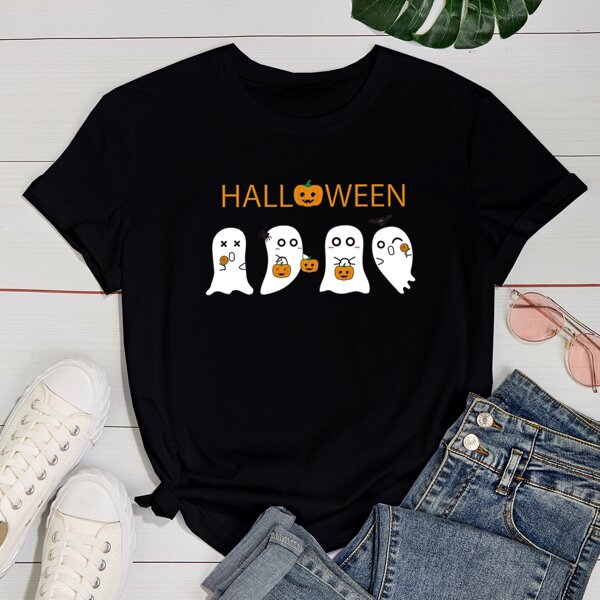 

Plus Halloween & Letter Graphic Tee, Black