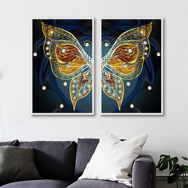 

2pcs Butterfly Print Unframed Painting, Multicolor