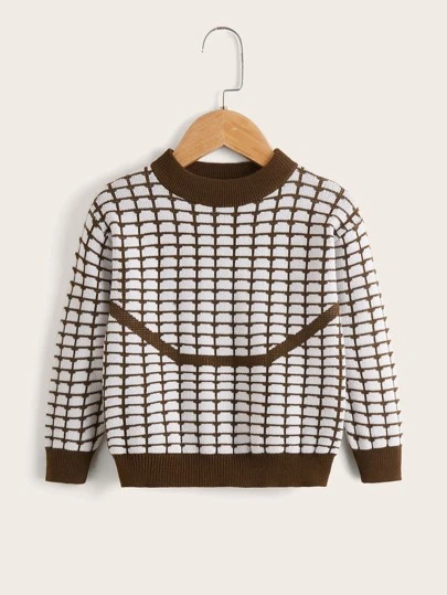 小女童格紋圖案套頭毛衣