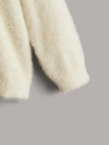 小女童字母和卡通刺繡小高領毛茸茸套頭毛衣 - 白色 - 查看 3