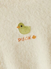 小女童字母和卡通刺繡小高領毛茸茸套頭毛衣 - 白色 - 查看 4