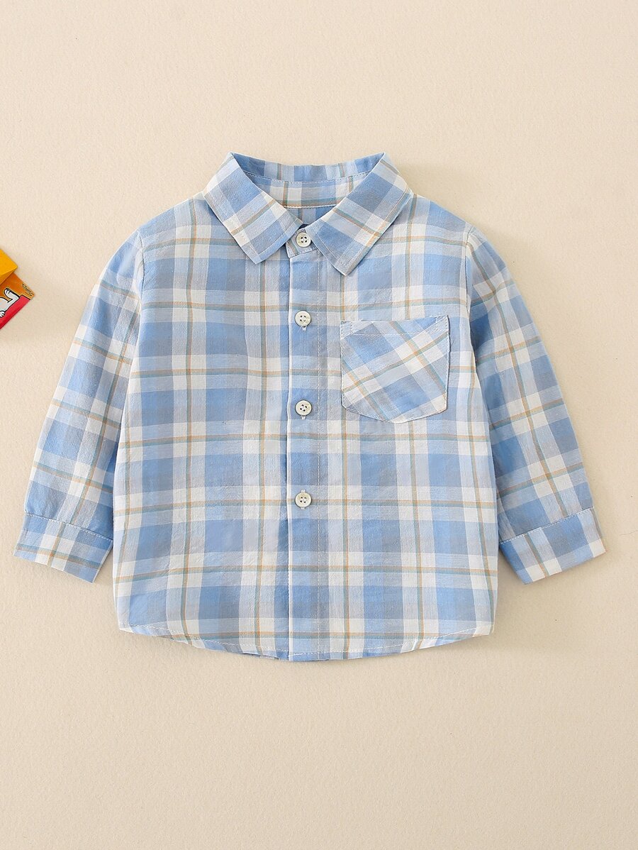 SHEIN 小男童前口袋格紋襯衫