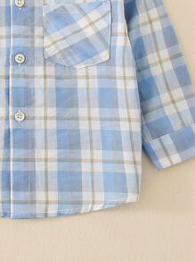SHEIN 小男童前口袋格紋襯衫