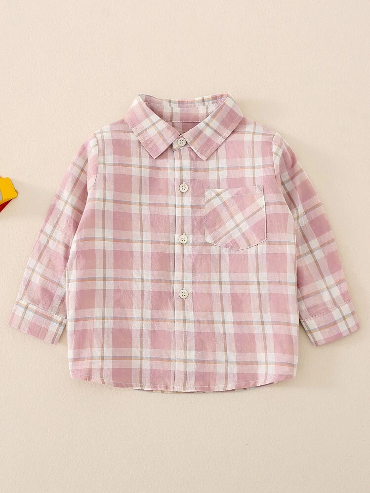 Camisa De Cuadros Para Niños Pequeños Con Bolsillo En El Frente - Multicolor - Ver 1
