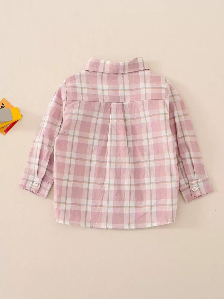 Camisa De Cuadros Para Niños Pequeños Con Bolsillo En El Frente - Multicolor - Ver 2