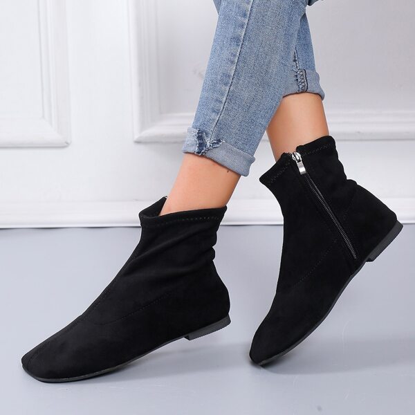

Suede Minimalist Side Zip Boots, Black